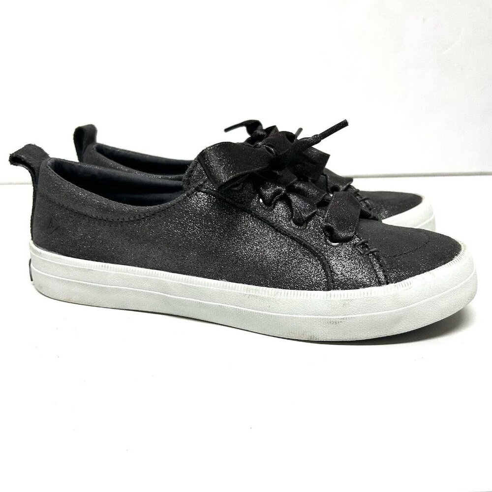 Sperry Memory Foam Leather Top Sider Satin Lace Platform Sneakers Metallic 6 Gra